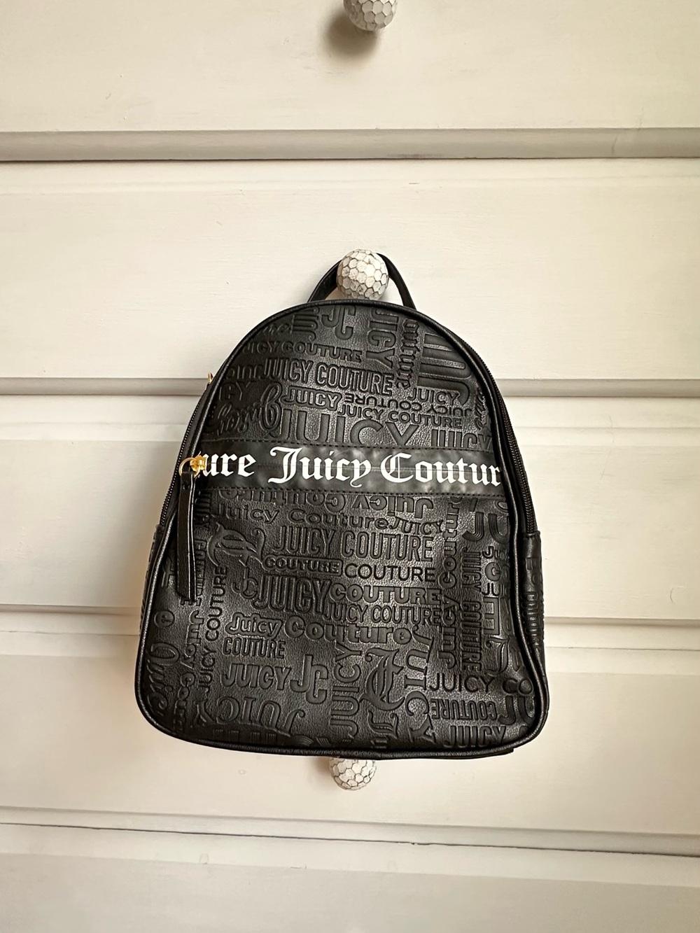 Juicy Couture Black Embossed Logo Backpack with Gold Accent